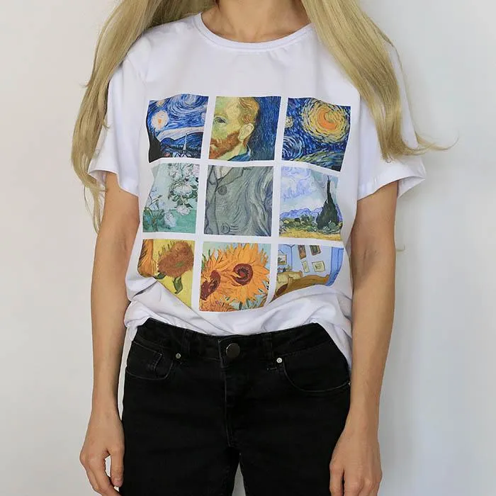 2018 Funny Women Tshirt Tee Vogue Summer Tops Female Clothes Van Gogh Oil Print Round Neck Plus Modal Short Sleeve T shirt Women
