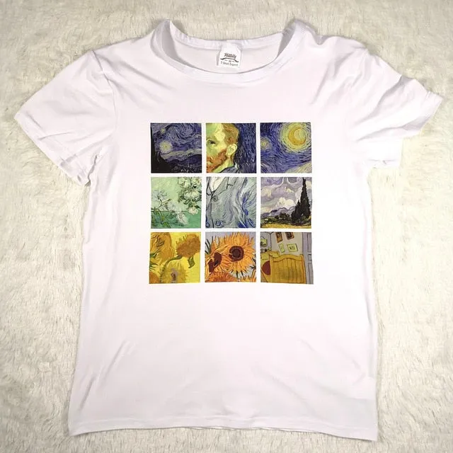 2018 Funny Women Tshirt Tee Vogue Summer Tops Female Clothes Van Gogh Oil Print Round Neck Plus Modal Short Sleeve T shirt Women