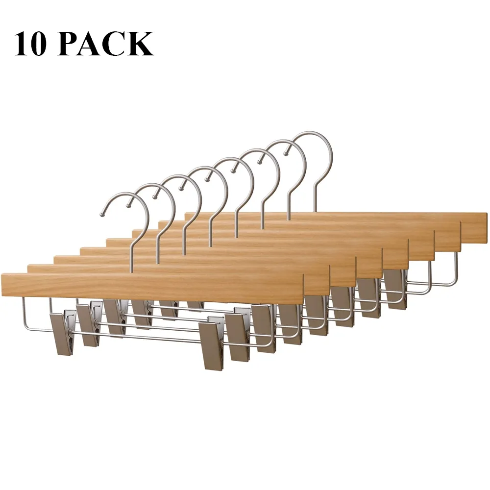 30 Pack Wooden Pant Hanger with Adjustable Cushion Clips for Skirt/Pants