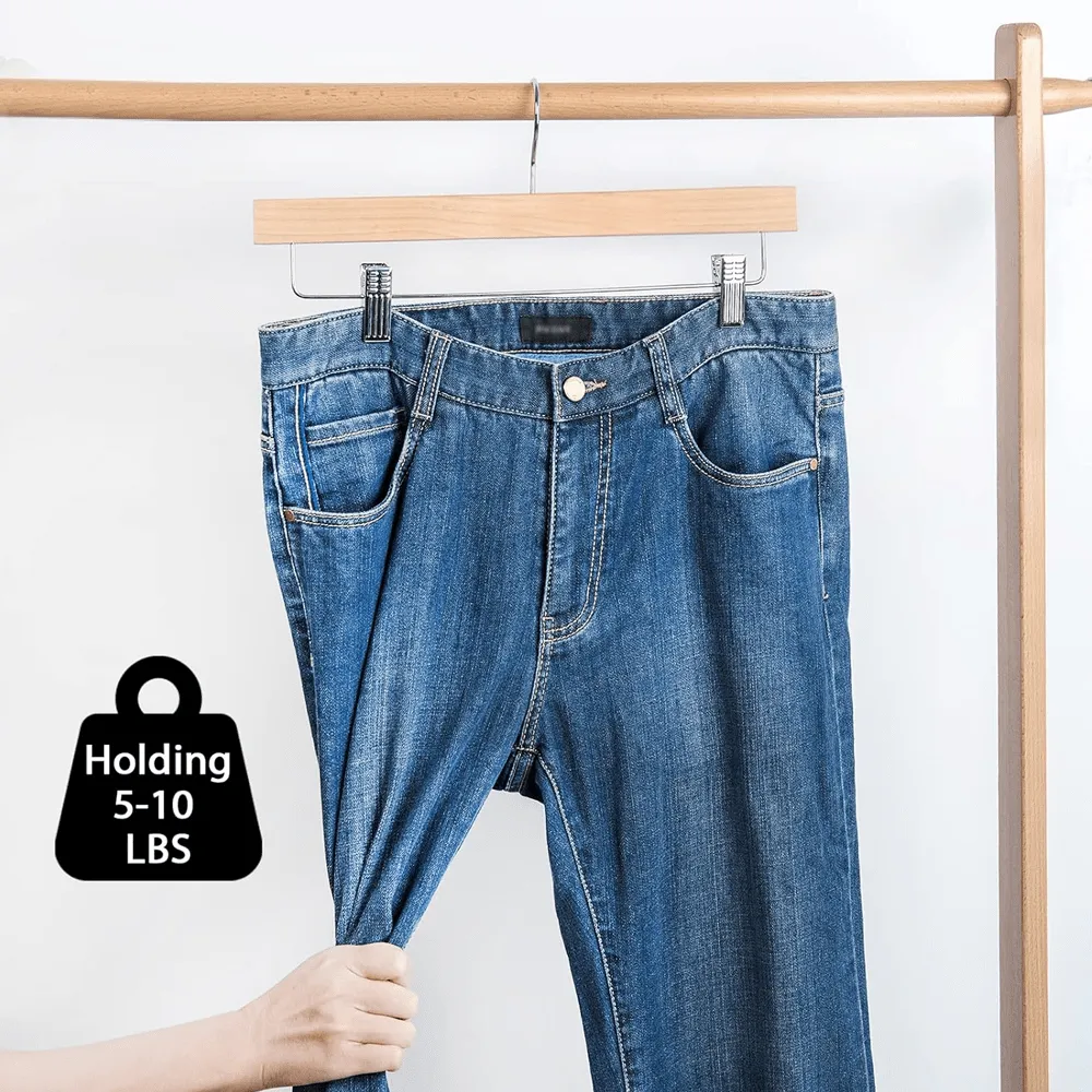 30 Pack Wooden Pant Hanger with Adjustable Cushion Clips for Skirt/Pants