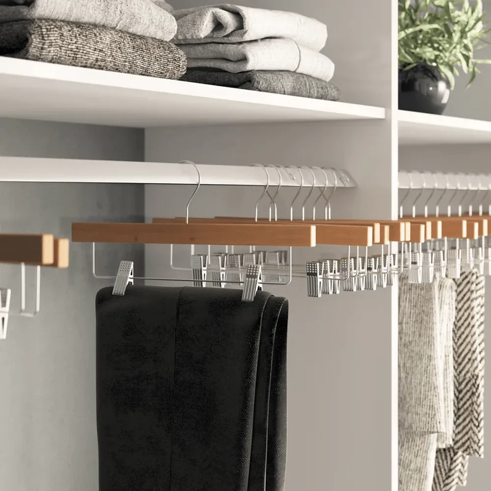 30 Pack Wooden Pant Hanger with Adjustable Cushion Clips for Skirt/Pants