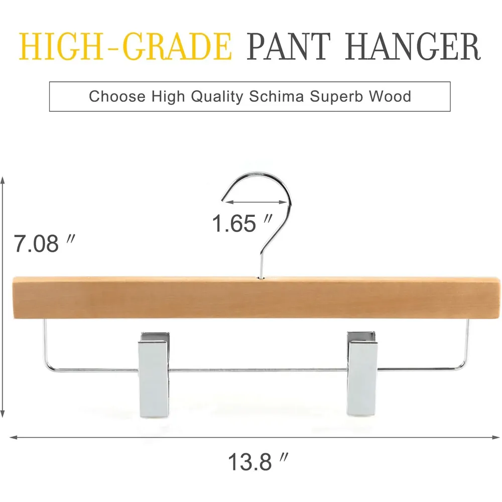 30 Pack Wooden Pant Hanger with Adjustable Cushion Clips for Skirt/Pants