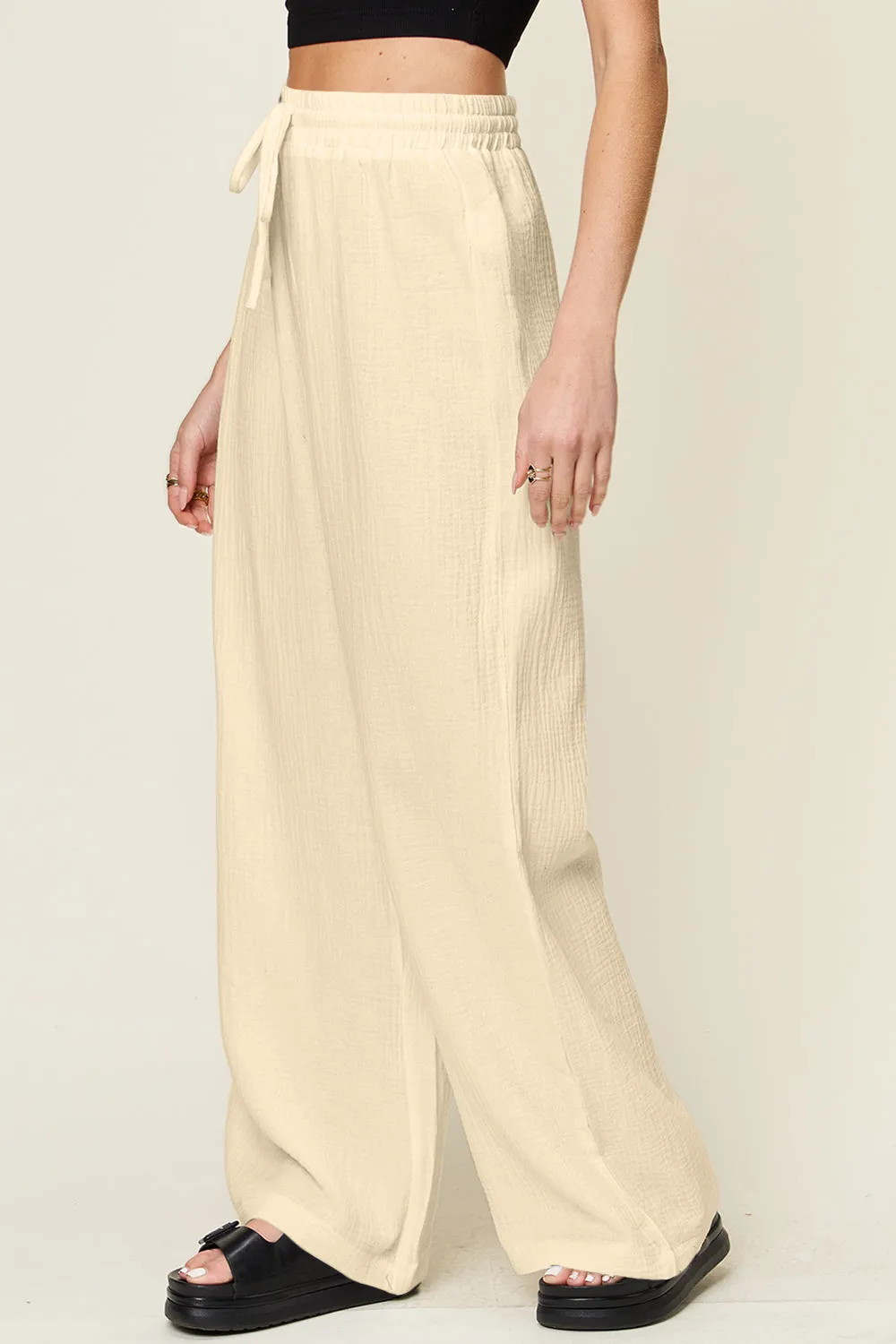 4 Color- Homebody Drawstring Wide Leg Pants