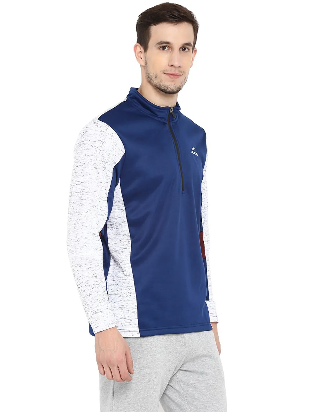 Alcis Men Navy Blue Solid Pullover Sweatshirt With Contrast Sleeves