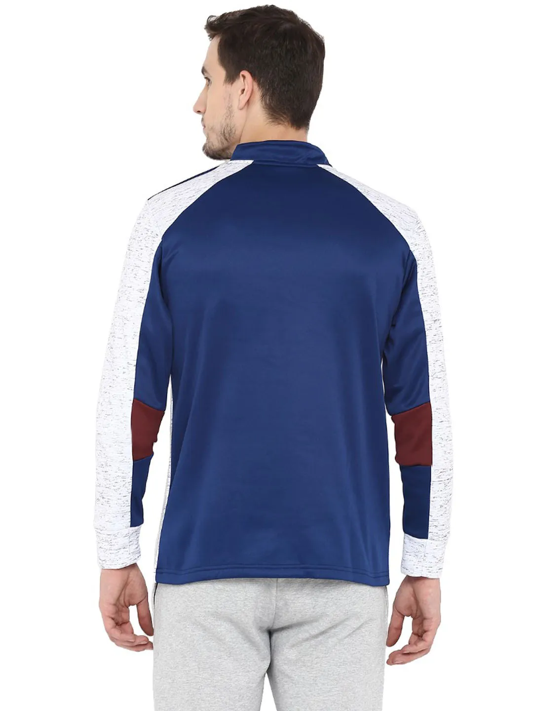 Alcis Men Navy Blue Solid Pullover Sweatshirt With Contrast Sleeves