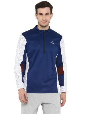 Alcis Men Navy Blue Solid Pullover Sweatshirt With Contrast Sleeves