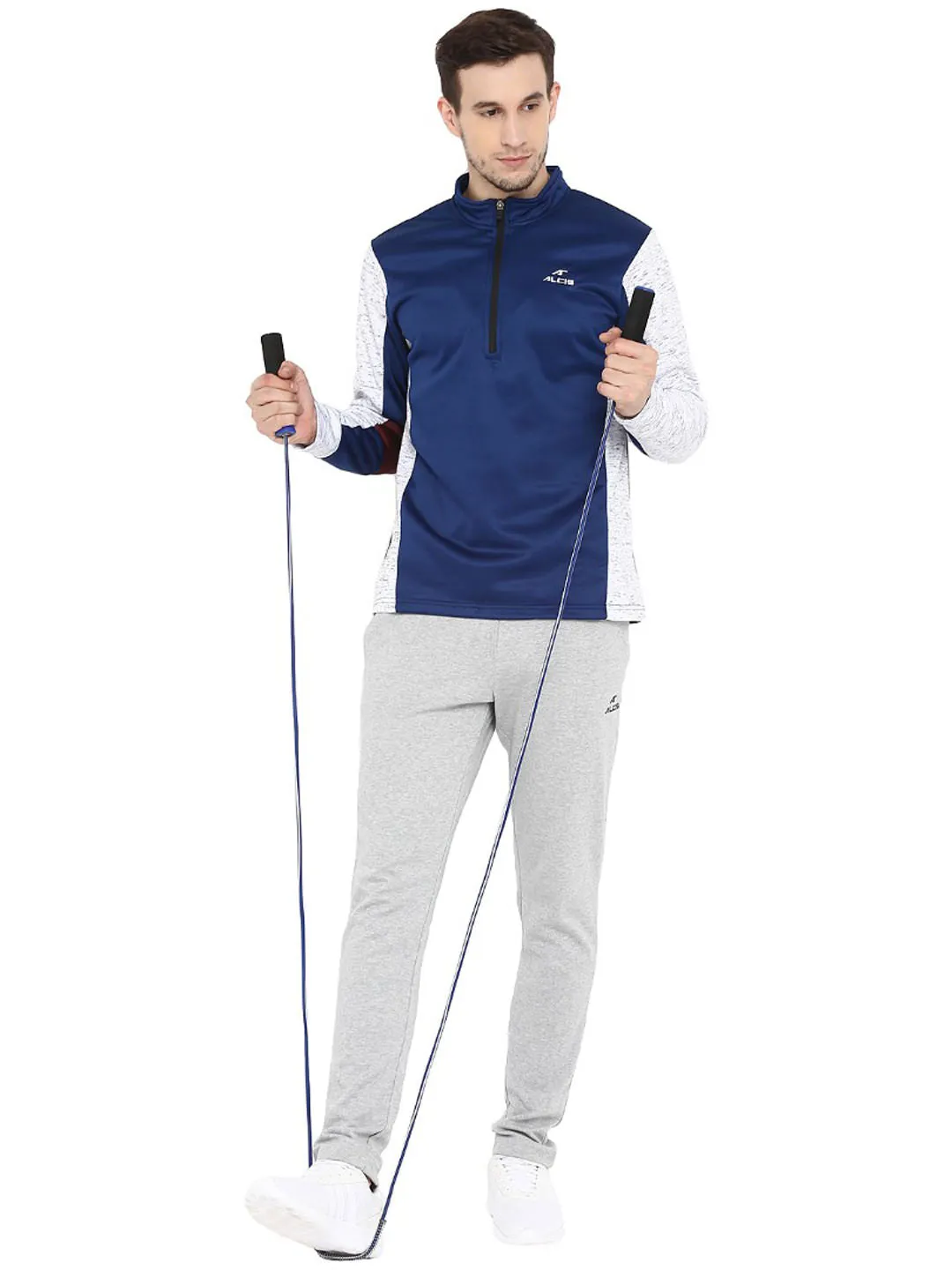 Alcis Men Navy Blue Solid Pullover Sweatshirt With Contrast Sleeves