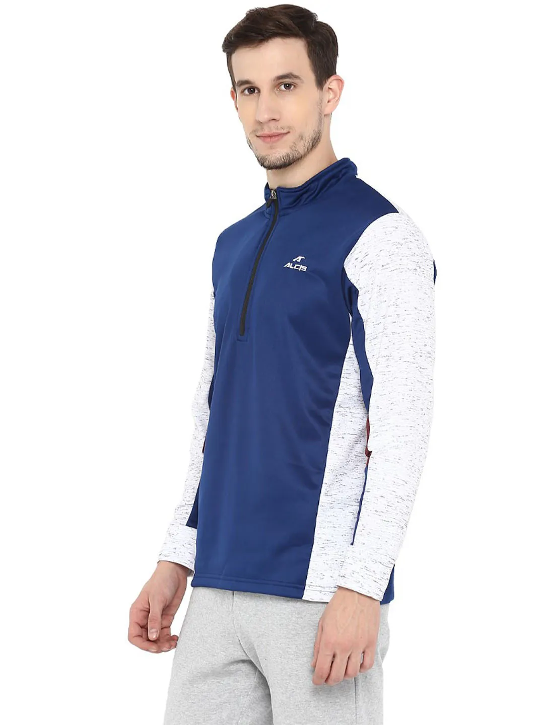 Alcis Men Navy Blue Solid Pullover Sweatshirt With Contrast Sleeves