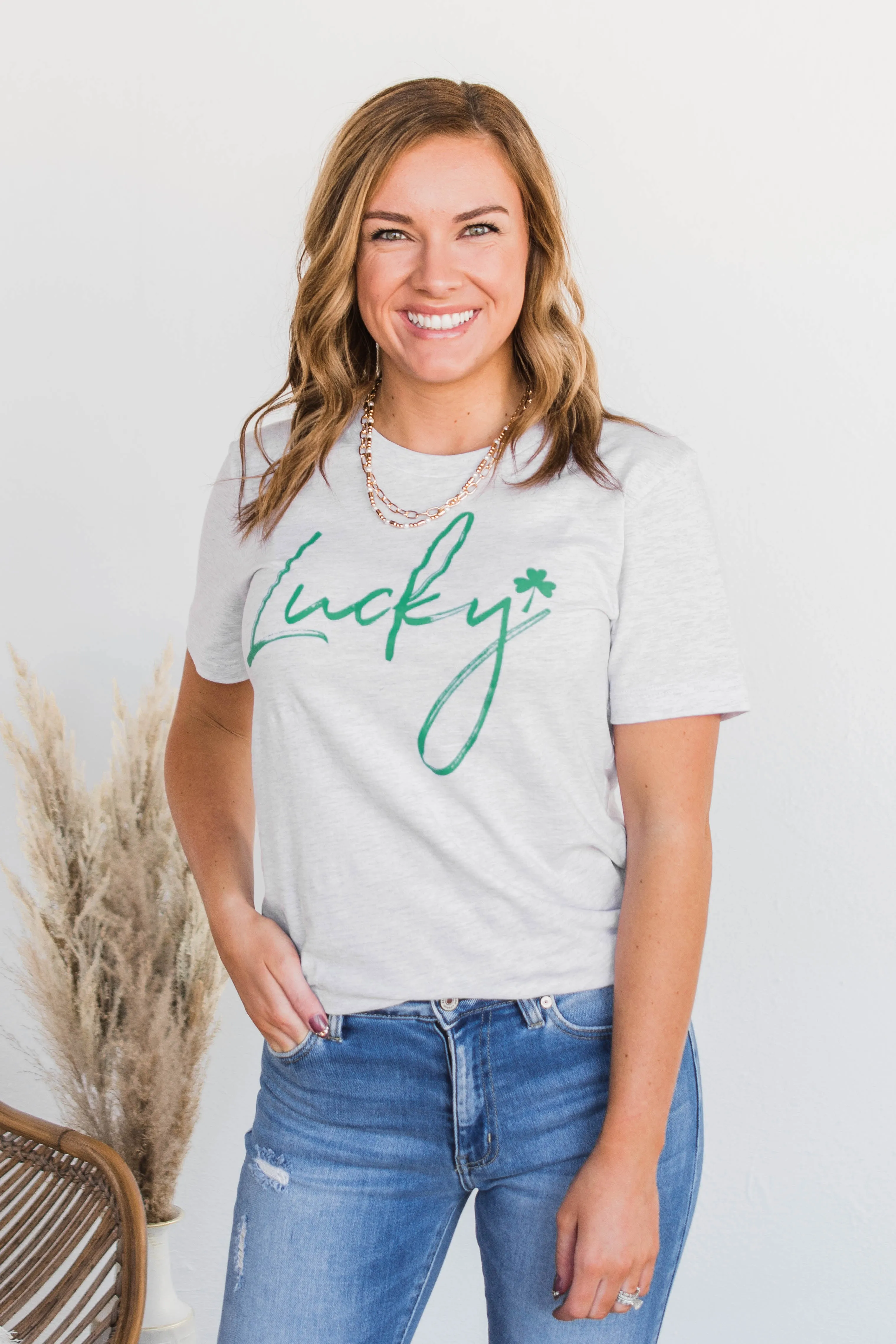Always "Lucky" Graphic Tee- Grey