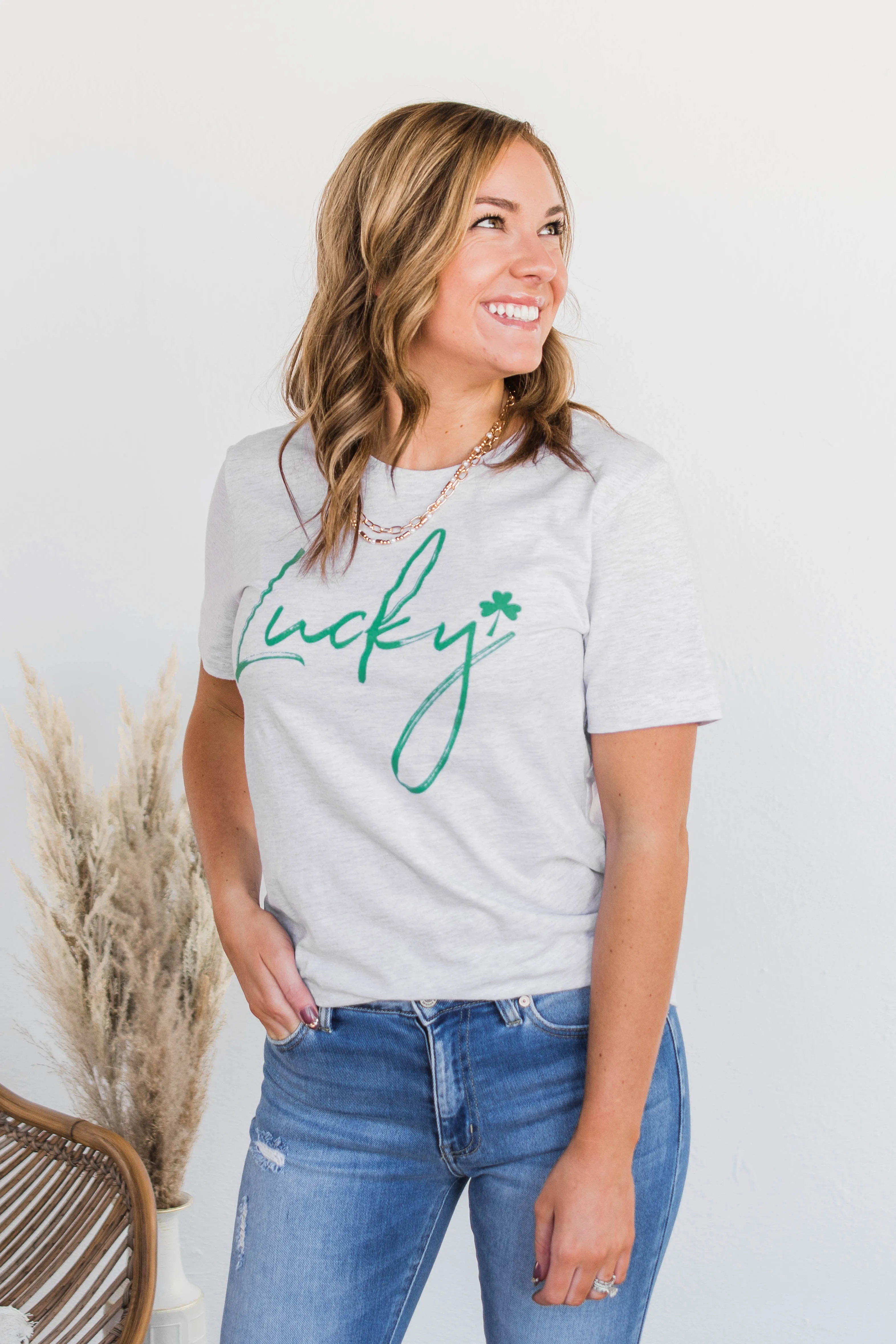 Always "Lucky" Graphic Tee- Grey