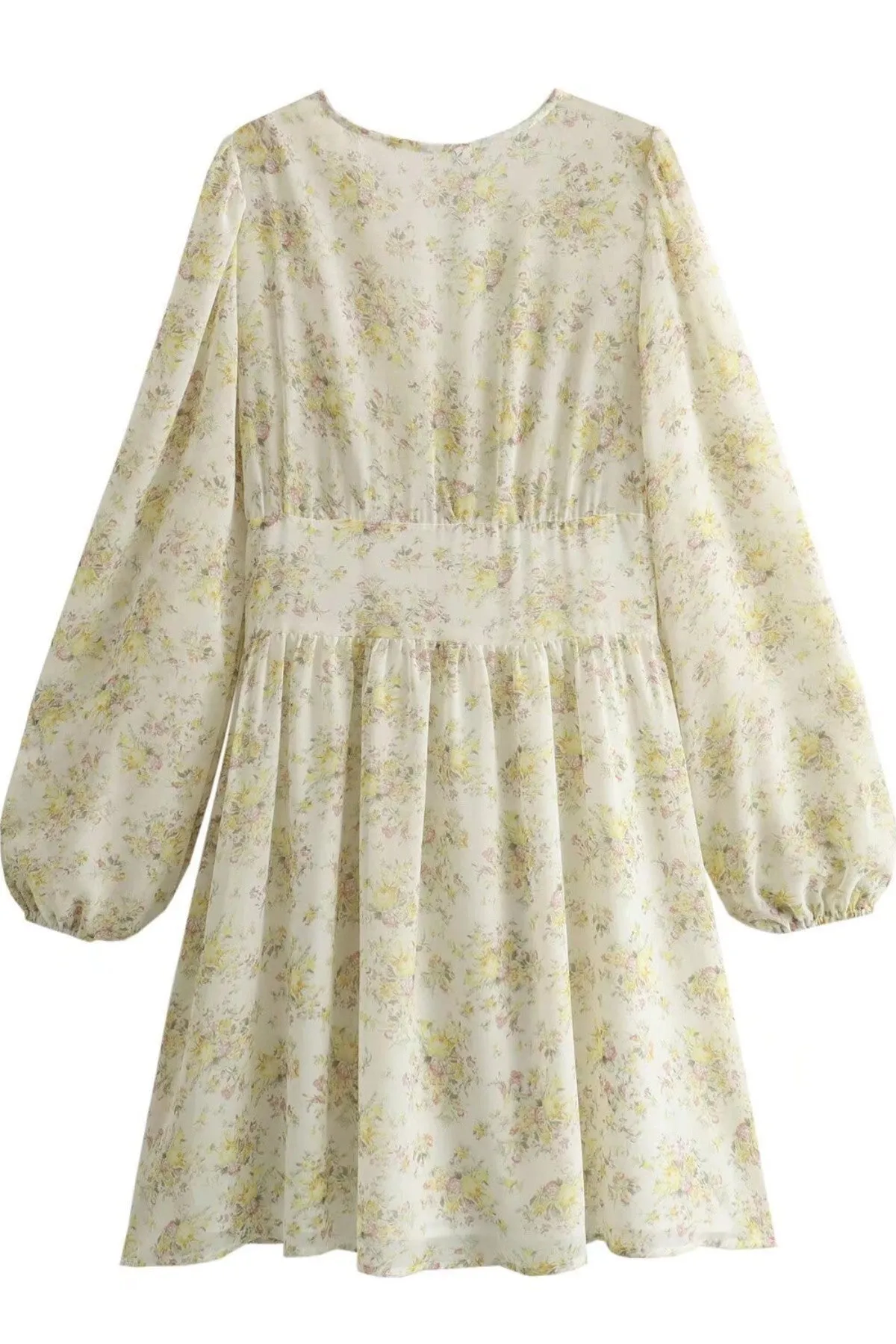 ASHLEY Buttoned Long-Sleeve Floral Mini Dress