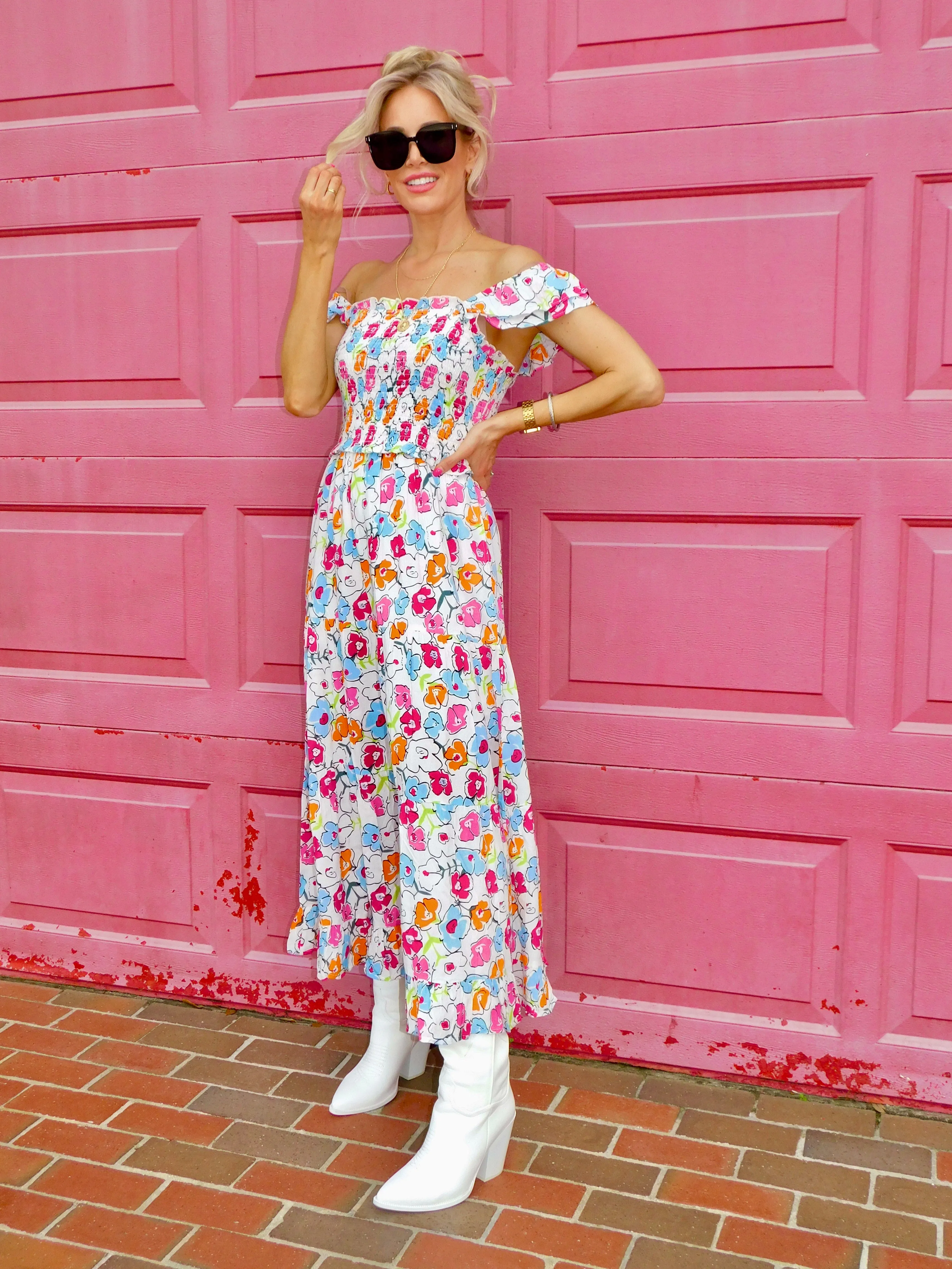 Astrid Smocked Floral Print Tiered Midi Dress