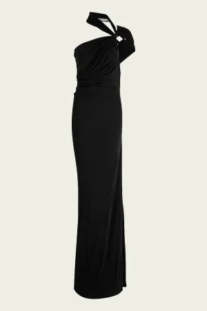 Bezel Quartz Halter Dress in Black