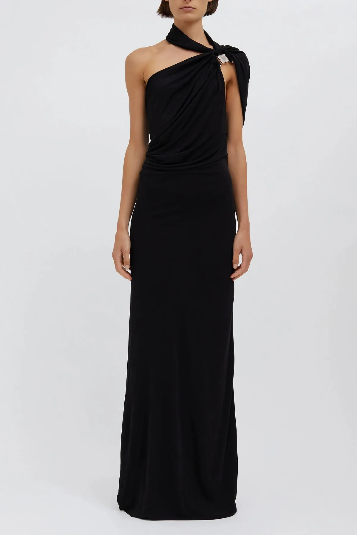 Bezel Quartz Halter Dress in Black