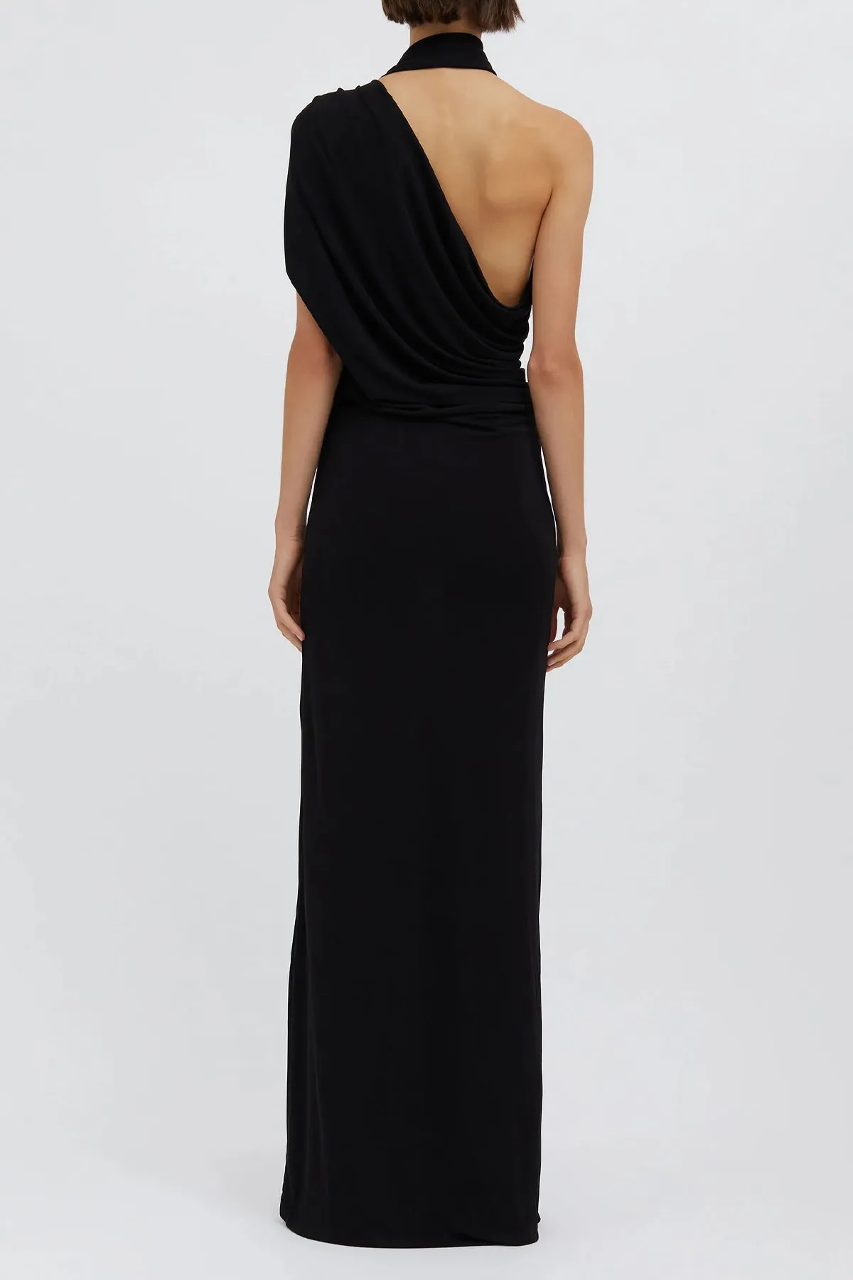 Bezel Quartz Halter Dress in Black