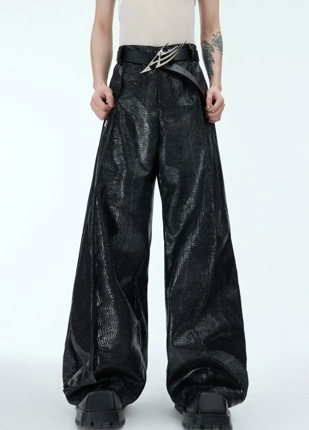 Black Metallic Wide Leg Pants