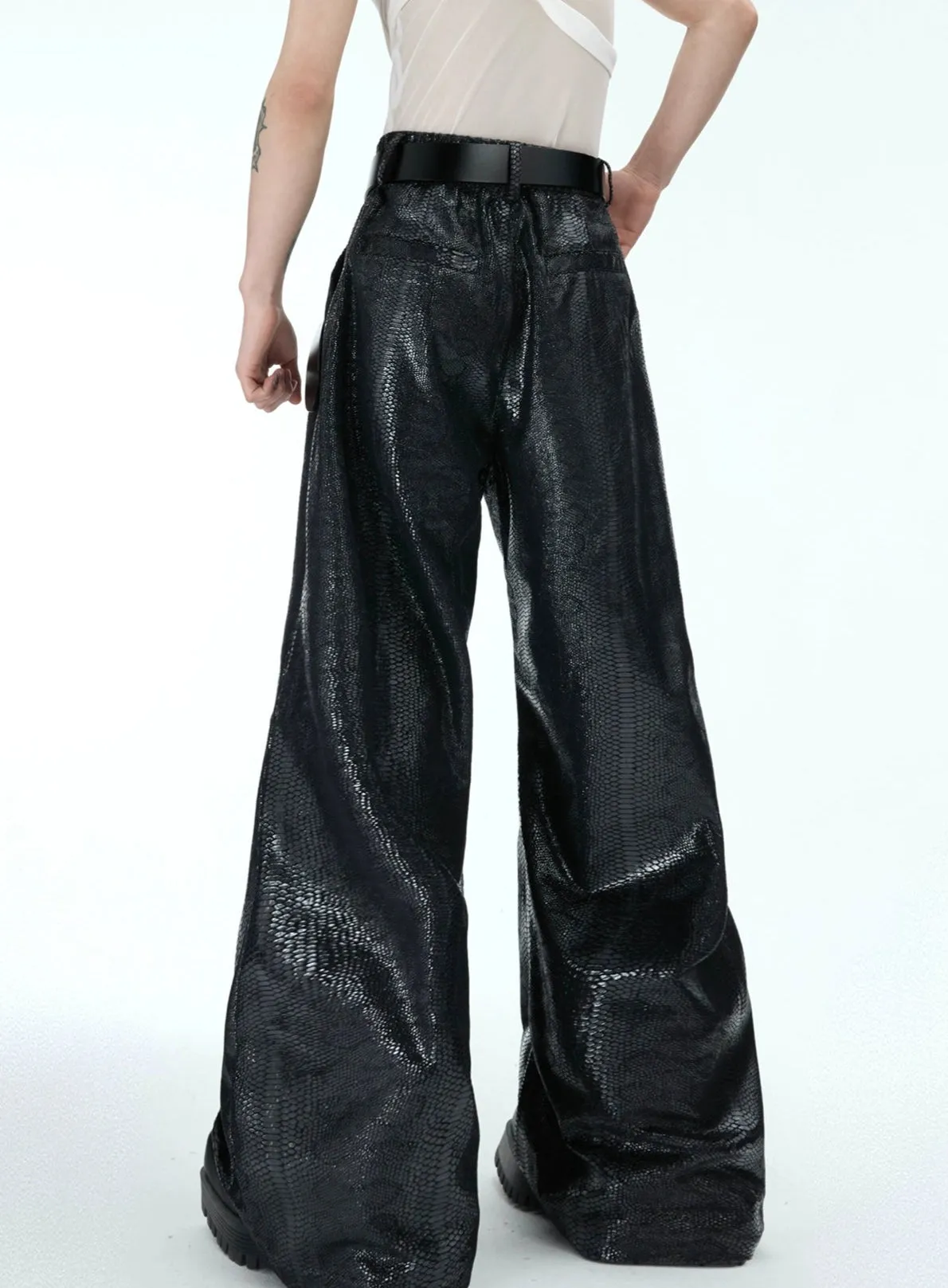 Black Metallic Wide Leg Pants