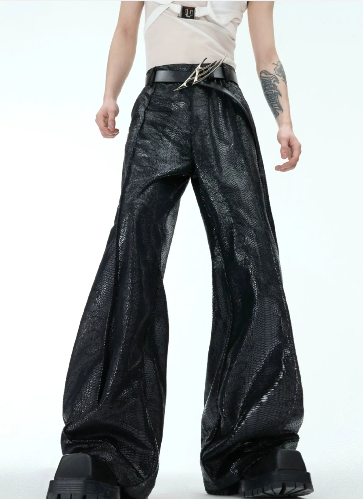 Black Metallic Wide Leg Pants