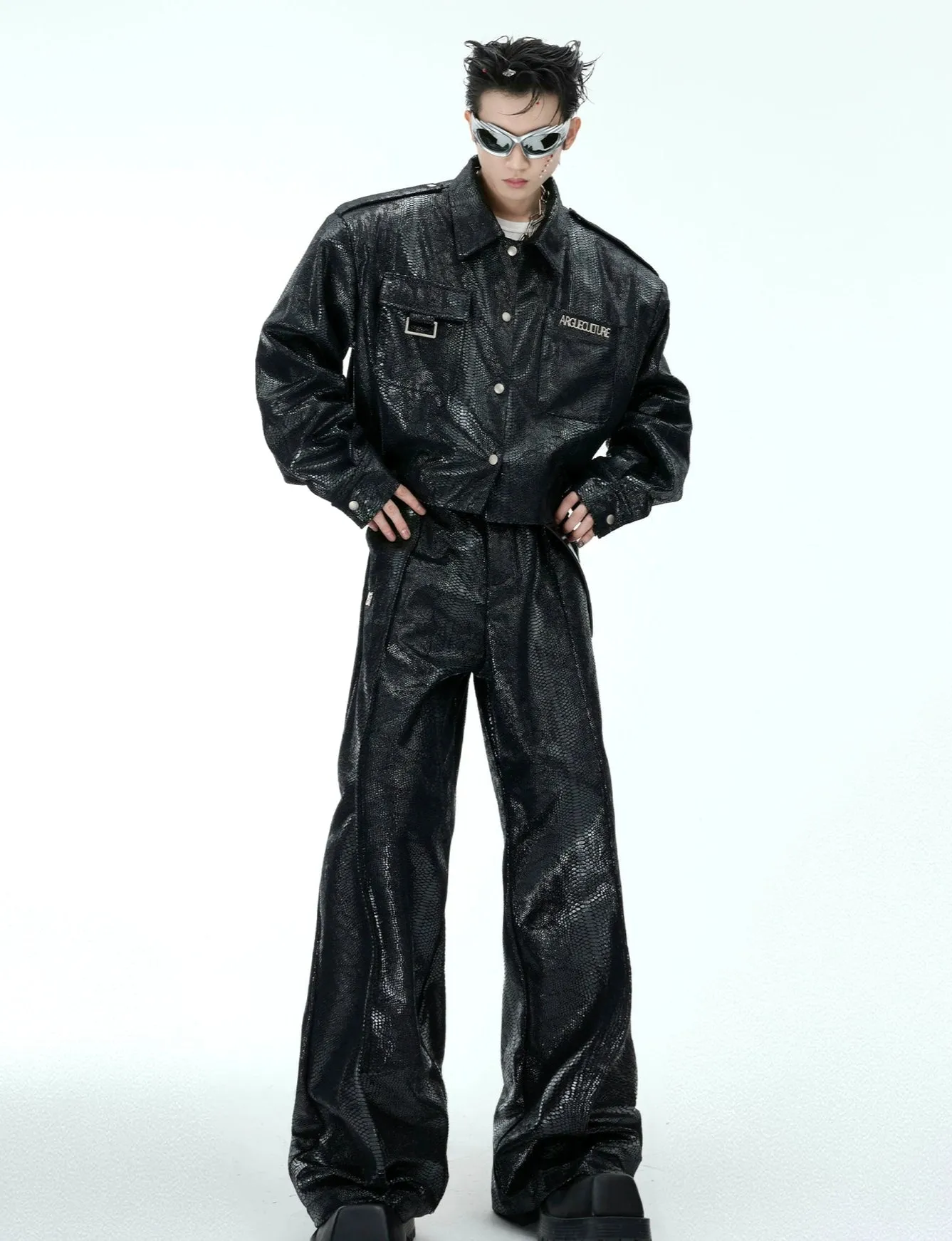 Black Metallic Wide Leg Pants