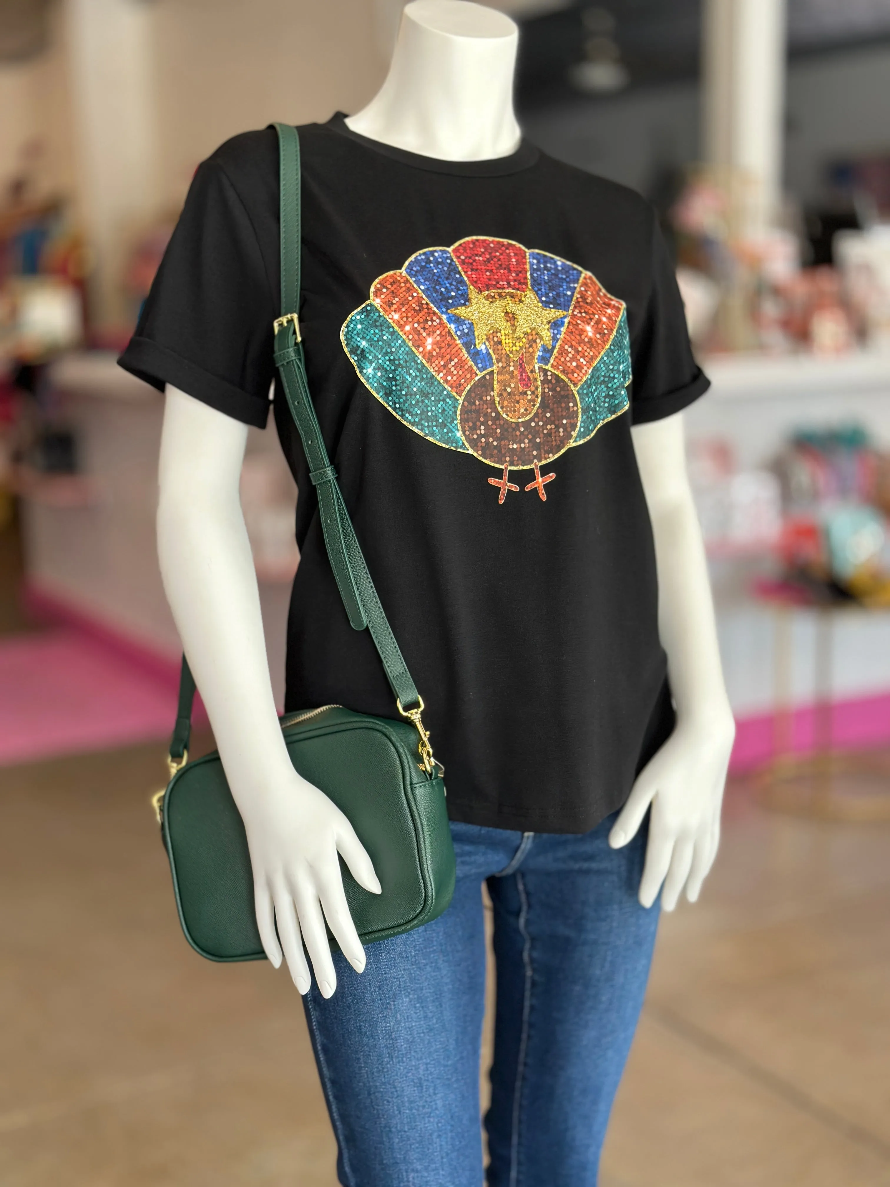 Black Thanksgiving graphic turkey top