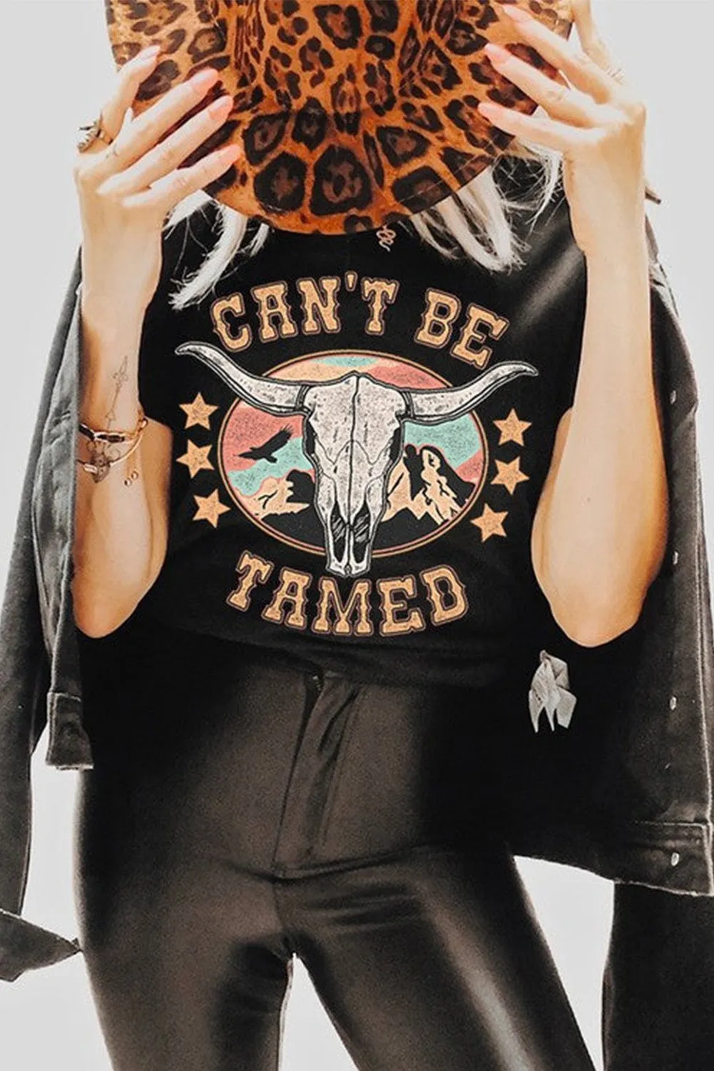 Black Western CAN'T BE TAMED Longhorn Graphic T Shirt