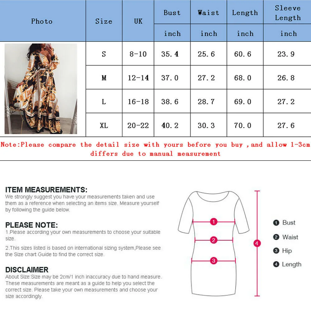 Boho Wrap Long Maxi Loose Floral Print V-neck Long Sleeve Elegant Cocktail Party Dress