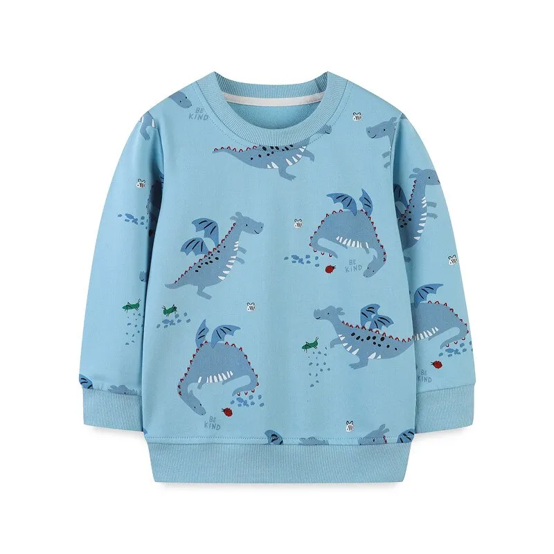 Boys Dinosaurs Print Cotton Sweatshirts - Blue