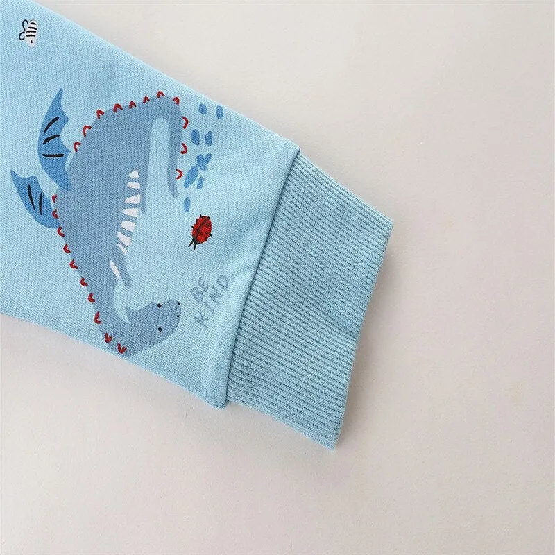 Boys Dinosaurs Print Cotton Sweatshirts - Blue