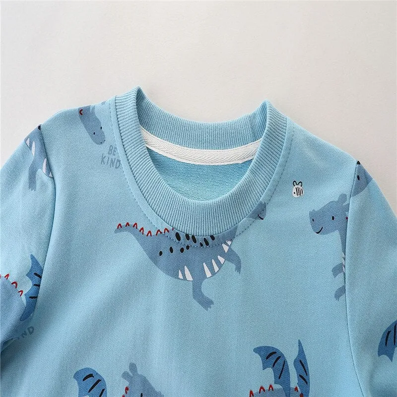 Boys Dinosaurs Print Cotton Sweatshirts - Blue
