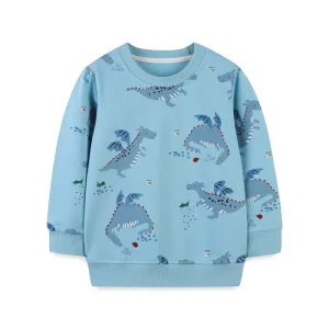 Boys Dinosaurs Print Cotton Sweatshirts - Blue