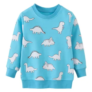 Boys Dinosaurs Print Cotton Sweatshirts - Light Blue