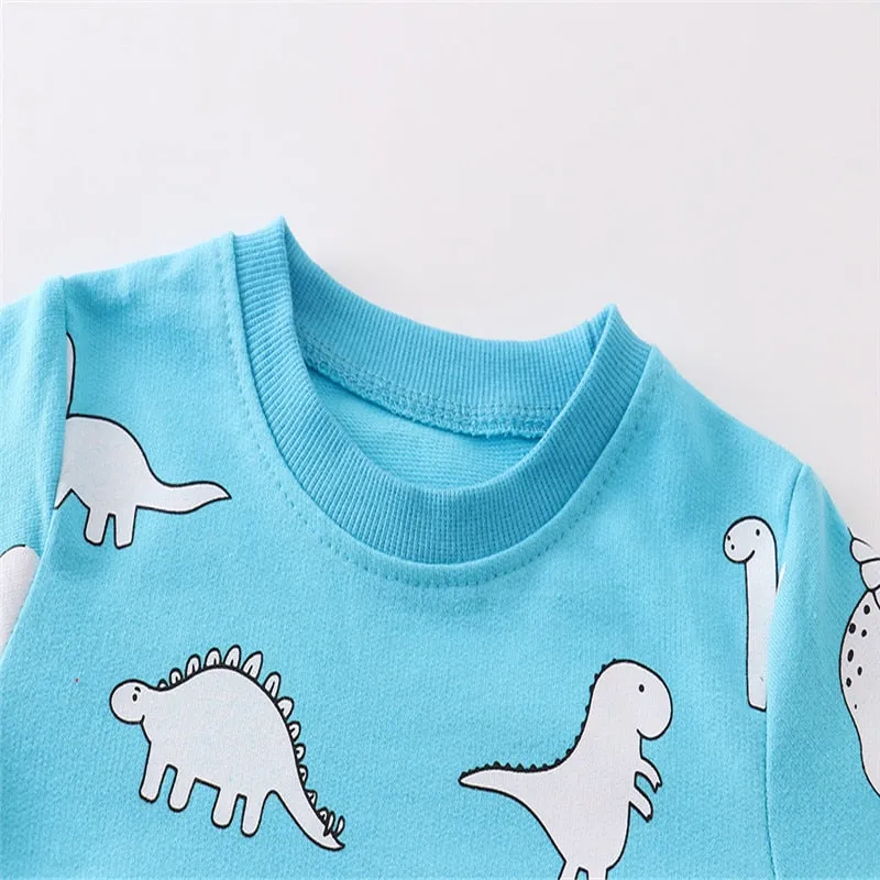 Boys Dinosaurs Print Cotton Sweatshirts - Light Blue