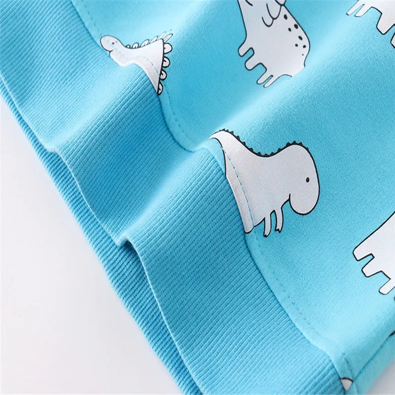 Boys Dinosaurs Print Cotton Sweatshirts - Light Blue