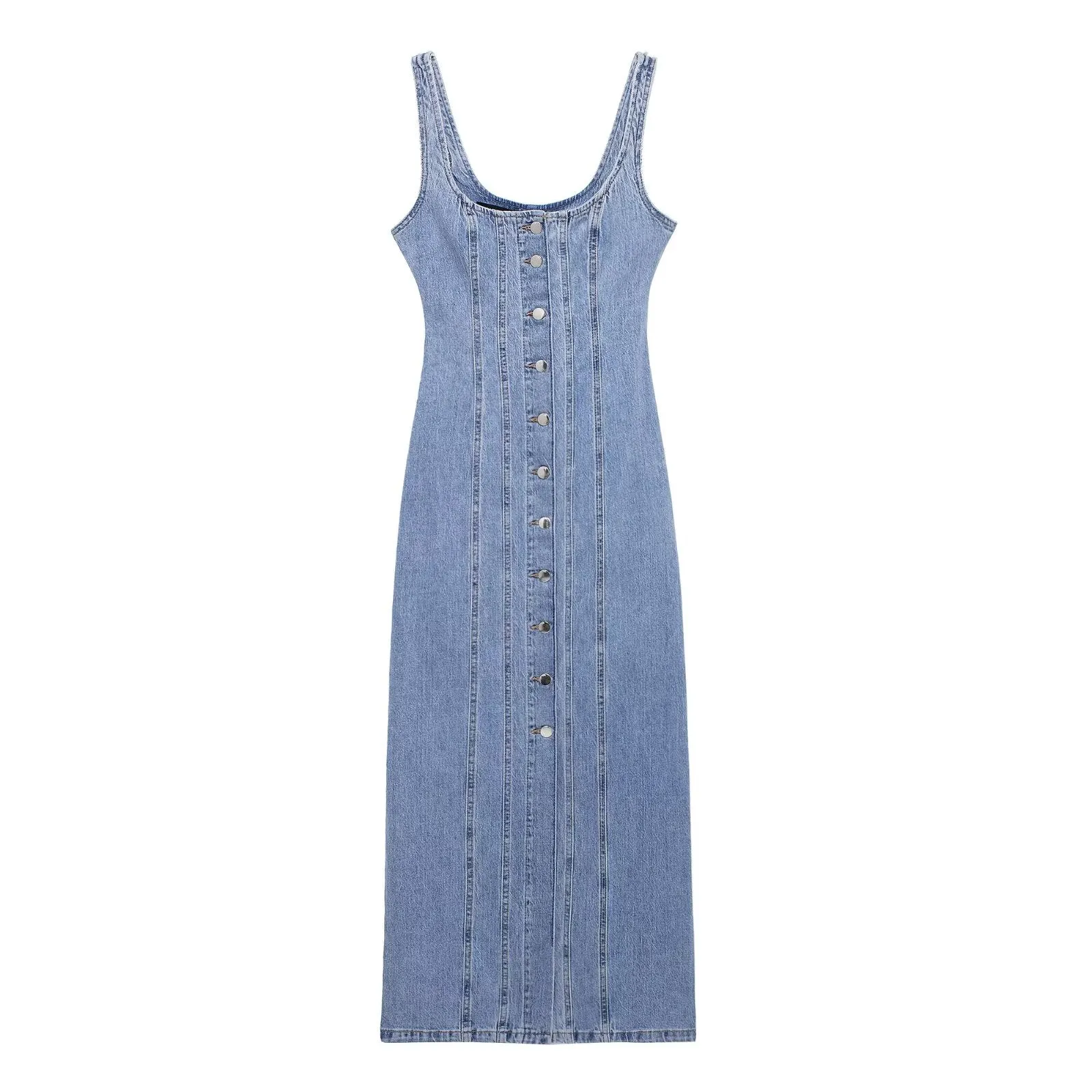 Button Down Denim Maxi Dress