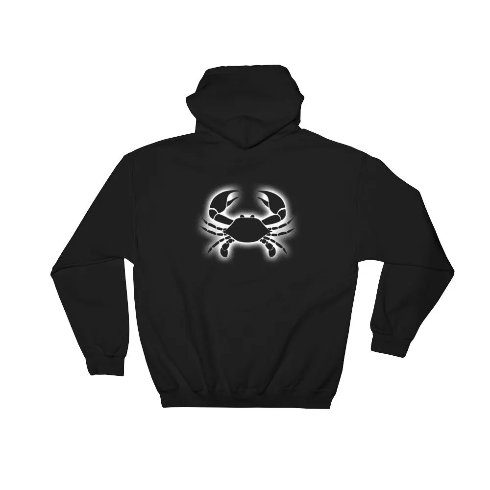 CANCER HOODIE - Zodiac Symbol Print on Front and Crab Outline on Back - Hooded Sweatshirt for Men