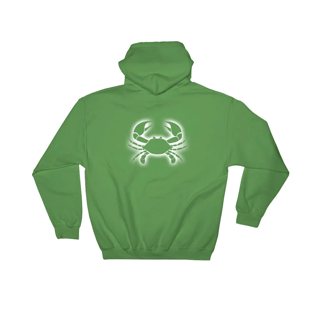 CANCER HOODIE - Zodiac Symbol Print on Front and Crab Outline on Back - Hooded Sweatshirt for Men