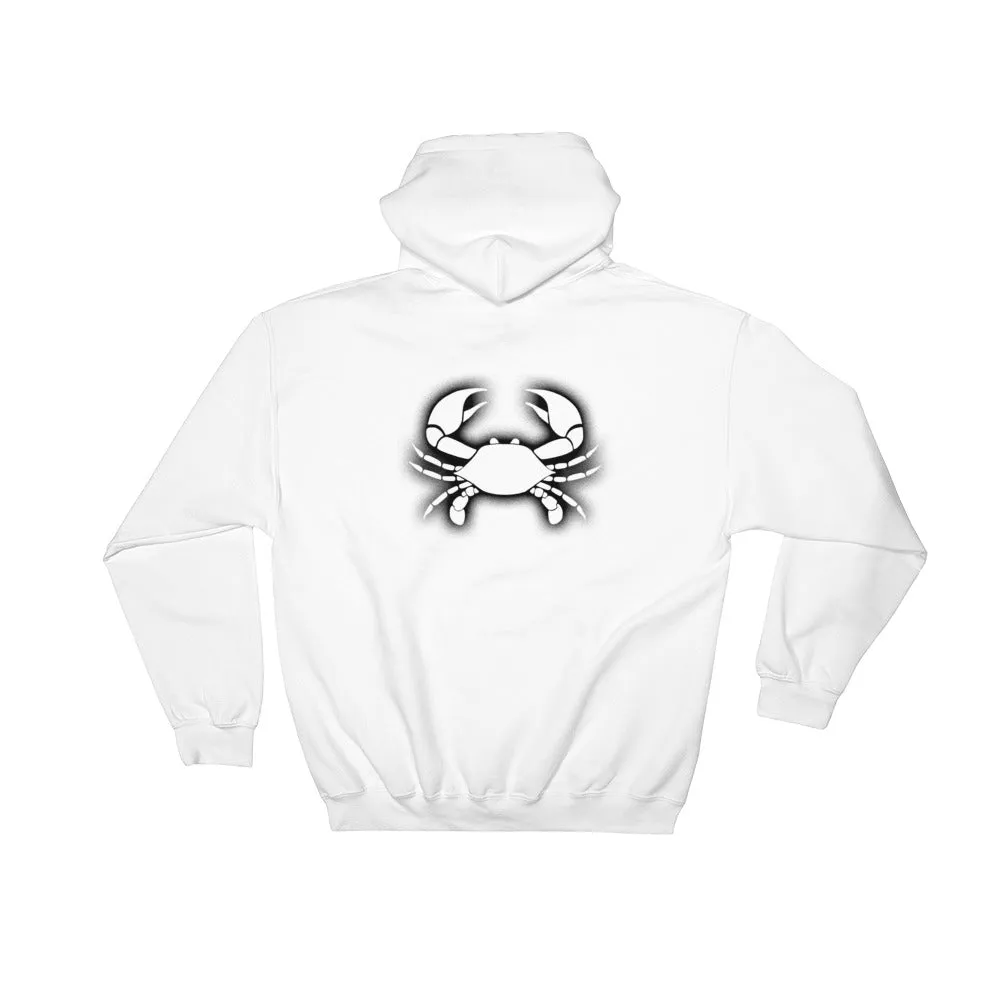 CANCER HOODIE - Zodiac Symbol Print on Front and Crab Outline on Back - Hooded Sweatshirt for Men