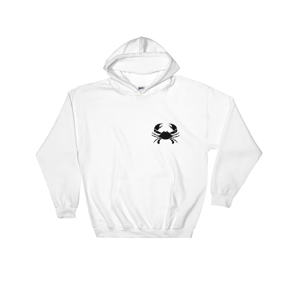 CANCER HOODIE - Zodiac Symbol Print on Front and Crab Outline on Back - Hooded Sweatshirt for Men