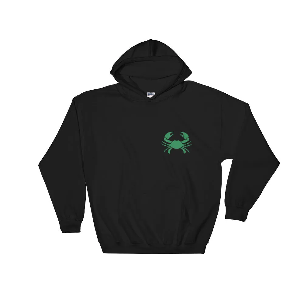 CANCER HOODIE - Zodiac Symbol Print on Front and Green Crab on Back - Hooded Sweatshirt for Men