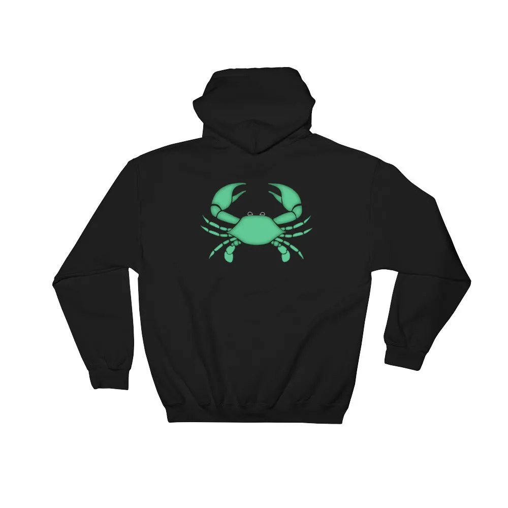 CANCER HOODIE - Zodiac Symbol Print on Front and Green Crab on Back - Hooded Sweatshirt for Men