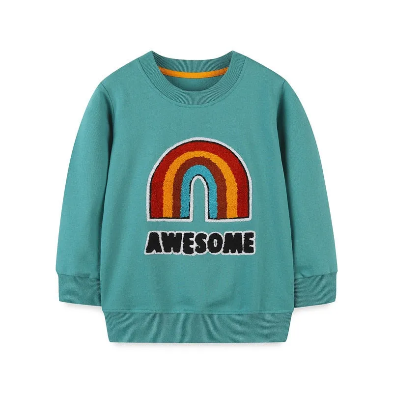 Children's Cartoon Animals Print Long Sleeve Cotton Sweatshirt - Green, Grey, Black