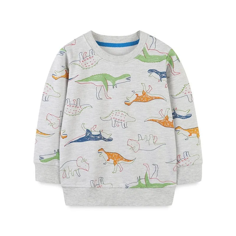 Children's Cartoon Animals Print Long Sleeve Cotton Sweatshirt - Green, Grey, Black