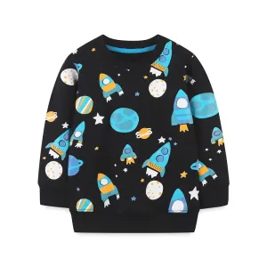 Children's Cartoon Animals Print Long Sleeve Cotton Sweatshirt - Green, Grey, Black