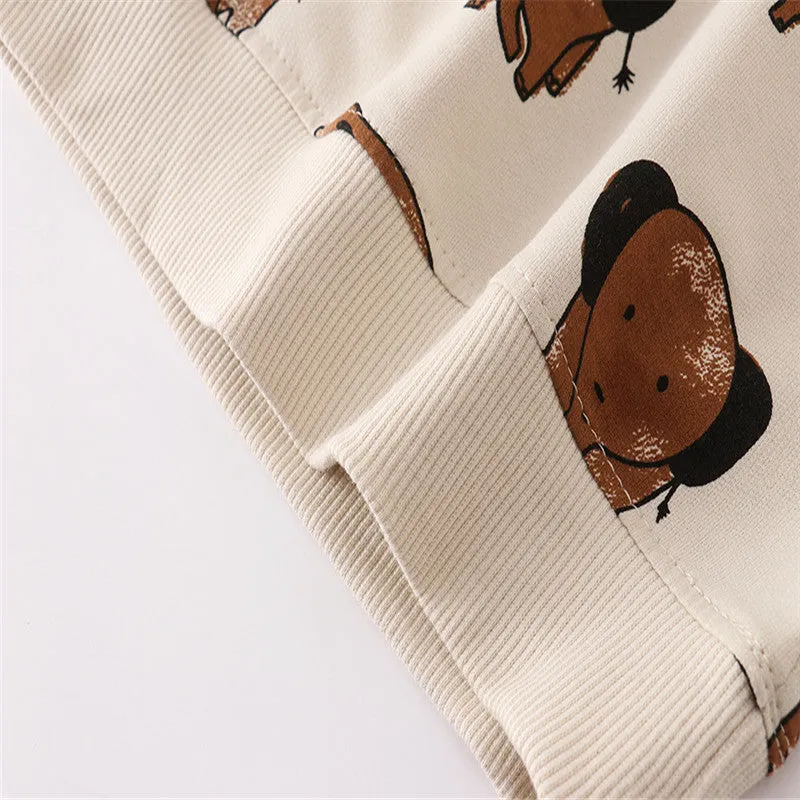 Children's Cartoon Elephant Print Long Sleeve Cotton Sweatshirts - Beige