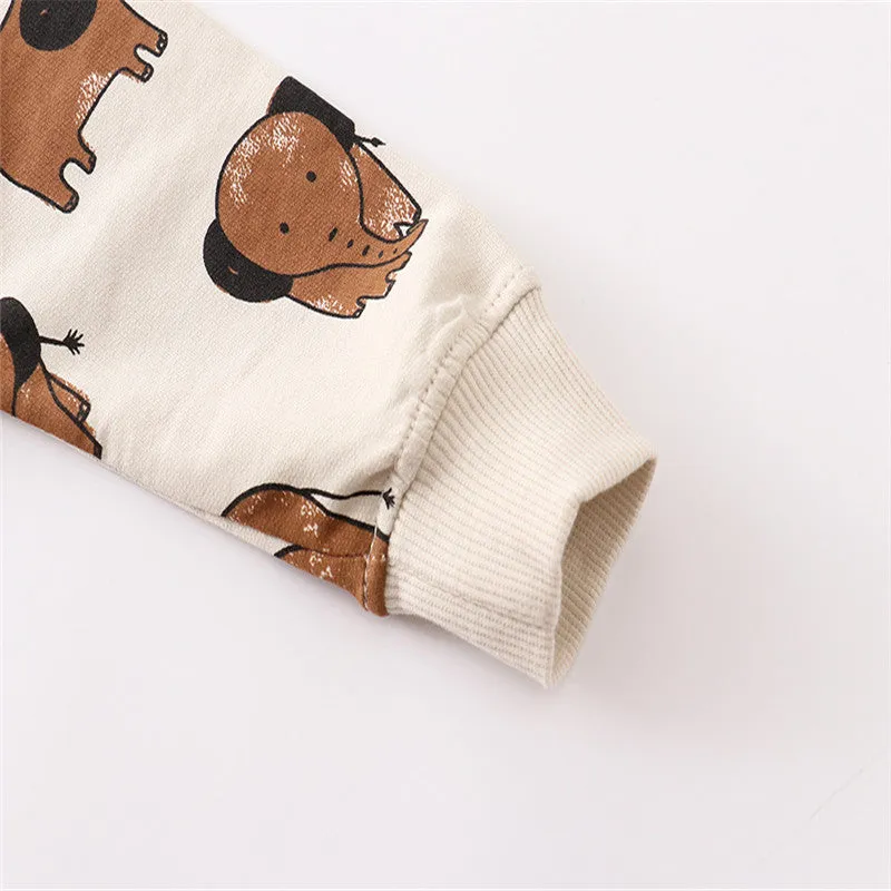 Children's Cartoon Elephant Print Long Sleeve Cotton Sweatshirts - Beige