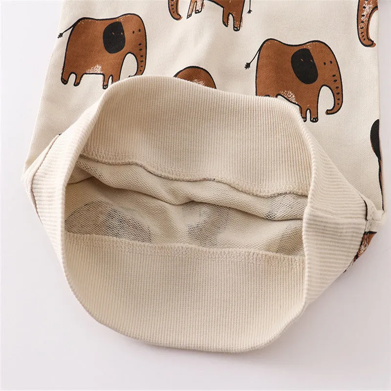 Children's Cartoon Elephant Print Long Sleeve Cotton Sweatshirts - Beige