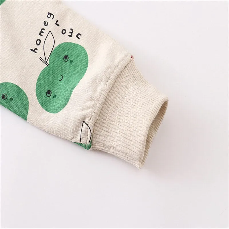 Children's Cartoon Print Long Sleeve Cotton Sweatshirt - Green Apples