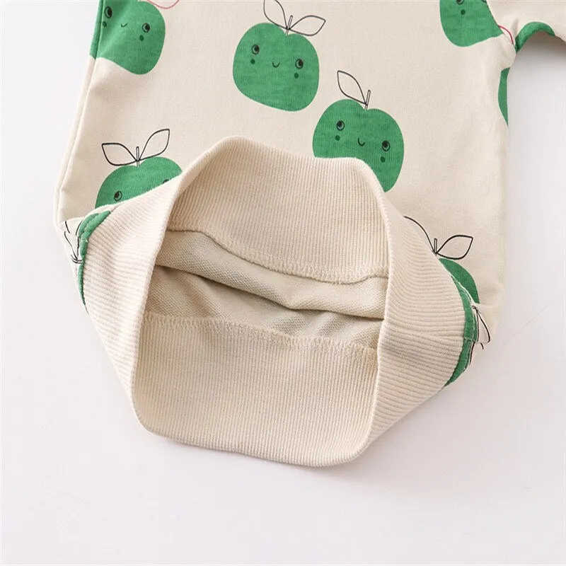 Children's Cartoon Print Long Sleeve Cotton Sweatshirt - Green Apples
