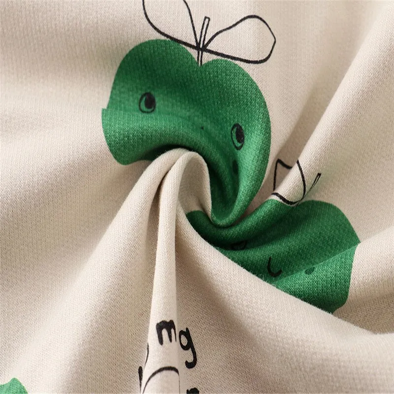 Children's Cartoon Print Long Sleeve Cotton Sweatshirt - Green Apples