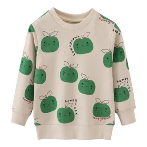 Children's Cartoon Print Long Sleeve Cotton Sweatshirt - Green Apples